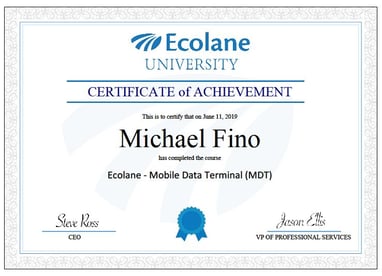 Ecolane Certificate Sample